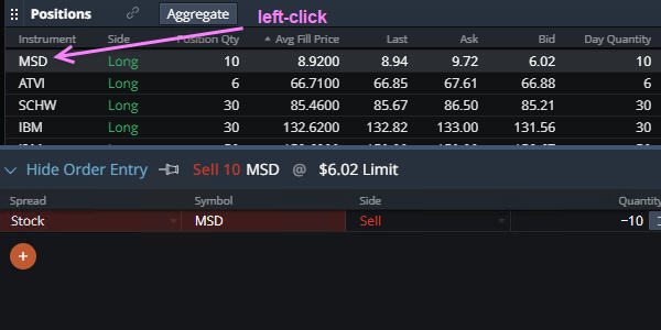 Free trading platform: order by clicking on position.