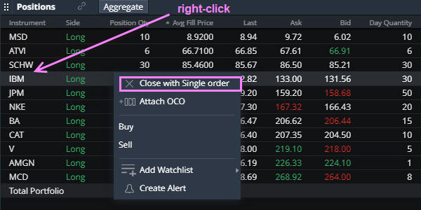 Free trading platform and app: closing position with one order.